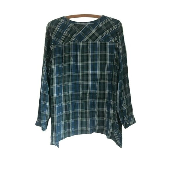 J Jill Womens Teal Plaid Asymmetric Hem Tunic Button Down Shirt Medium - Picture 6 of 6